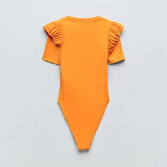 NWT Zara orange ruffle shoulder rib bodysuit, S - Picture 7 of 13